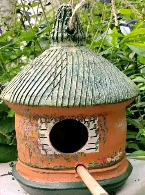 Vtg. Art pottery Bird house signed by North Carolina artist Mary Margaret 1992