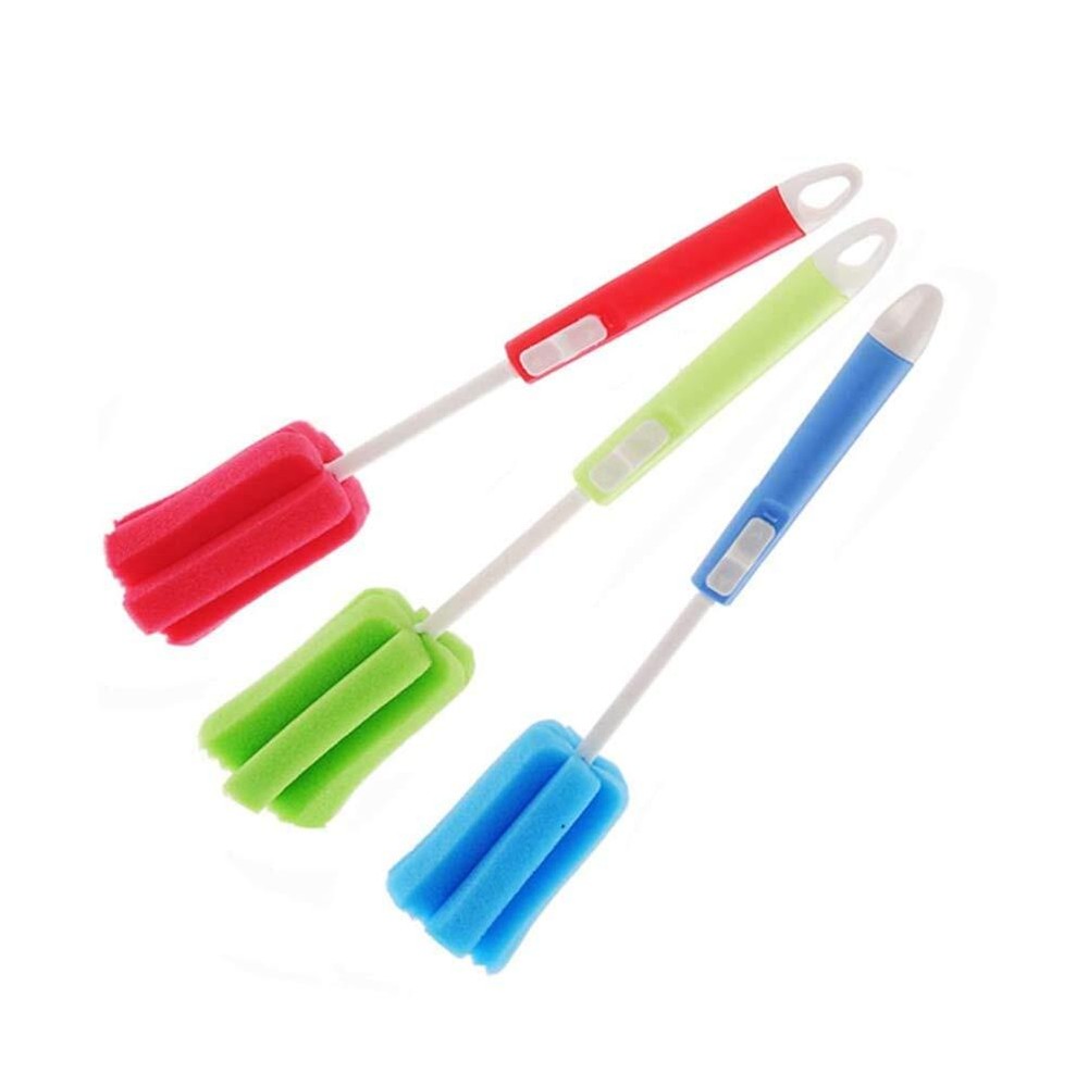 3pc 11.4in Sponge Cleaning Brushes with Adjustable Plastic Handle for Coffee Glass Cleaning