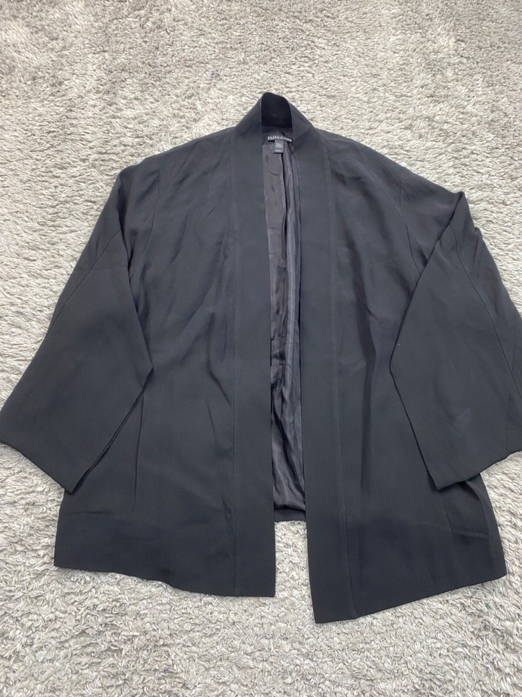Eileen Fisher Sweater Women Medium Black Silk Open Front Cardigan Whimsigoth