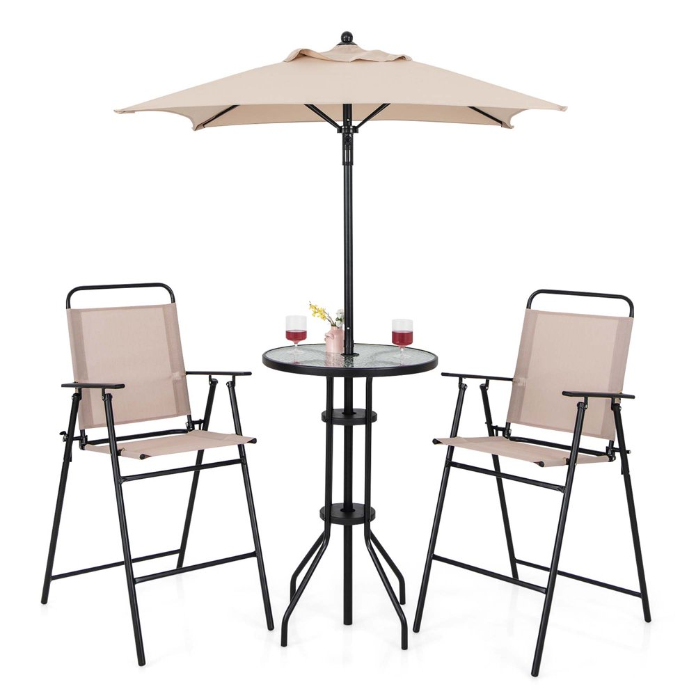 Outdoor Bistro Bar Table And Chairs Set Of 2 With Patio Umbrella Clearance Sale-image