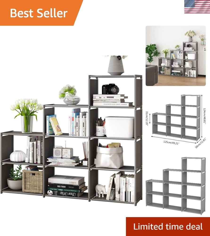 Bookshelf Storage Rack Wooden Modern Vertical 9-Grid Garage Utility