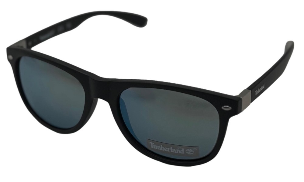Timberland Men Sunglass Matt Black Plastic Square, Blue Mirror Lens TB7154 2X