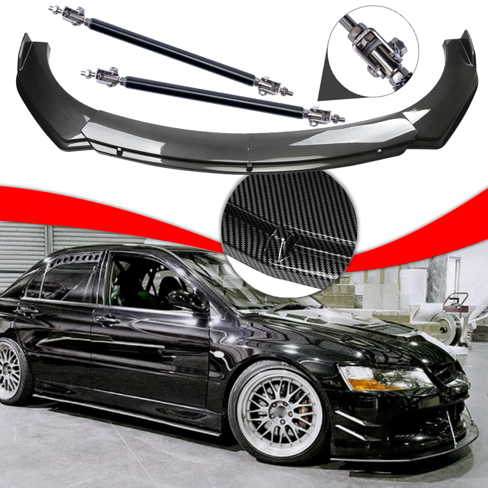For Mitsubishi Lancer 7 Carbon Fiber Style Front Bumper Lip Spoiler Strut /Rods