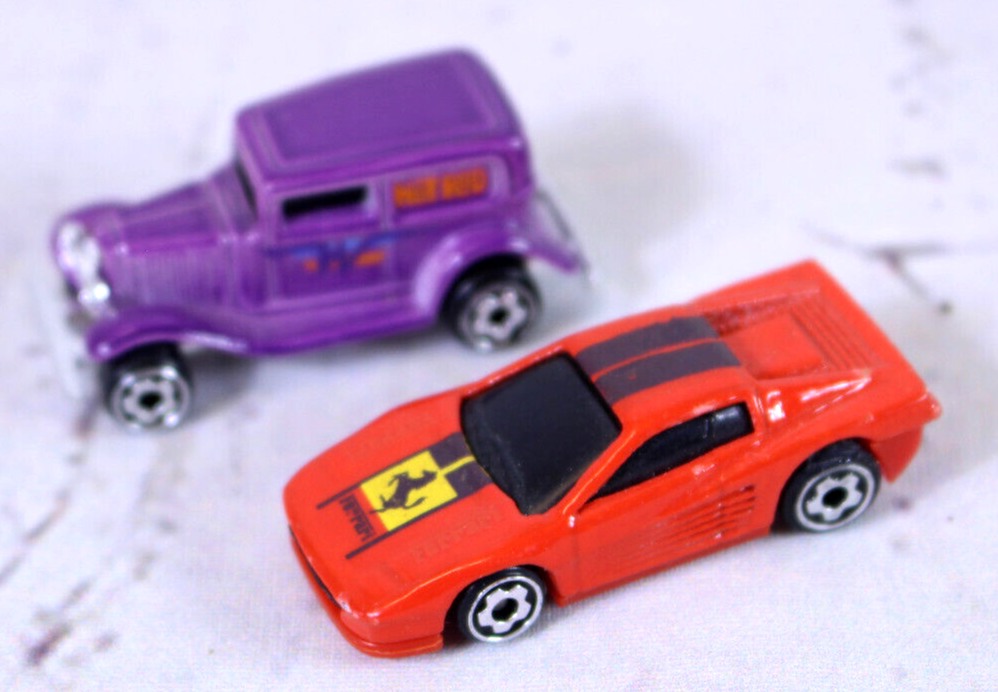 Mattel Hot Wheels Micro Mini Hot Rod & Red Ferrari 1 Diecast Cars