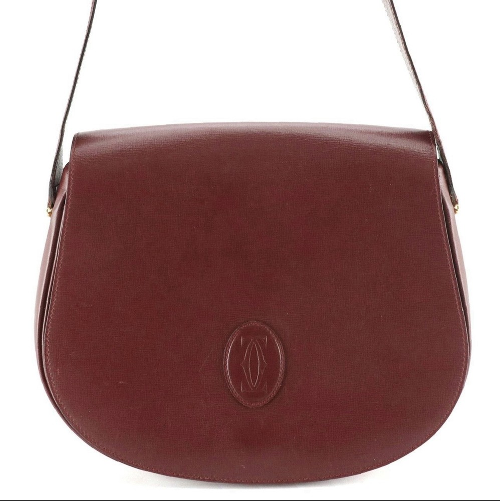 Cartier Must de Cartier Shoulder Bag Burgundy Leather with Dust Bag Authentic