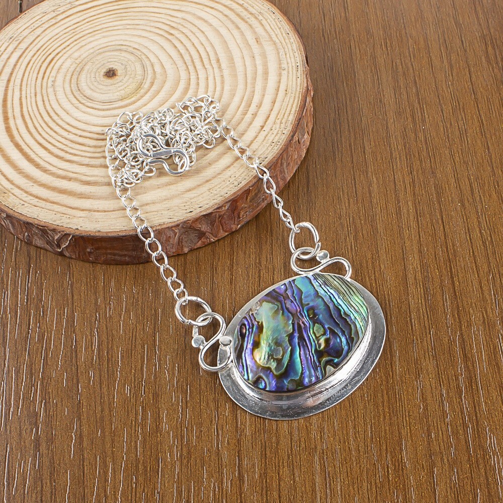 Abalone Shell 925 Sterling Silver Art Deco Cyber Monday Gift Necklace Jewelry-image