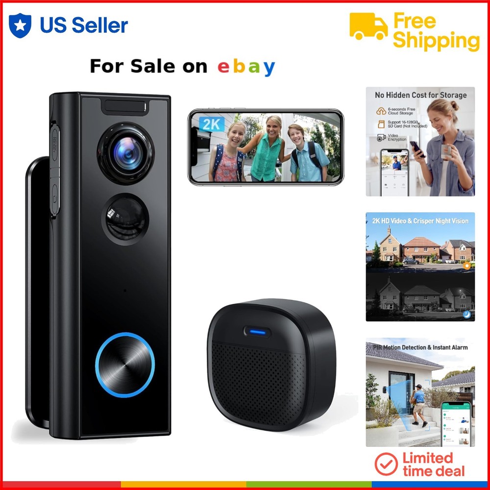 2K Wireless Video Doorbell with Night Vision 2-Way Audio Motion Detection
