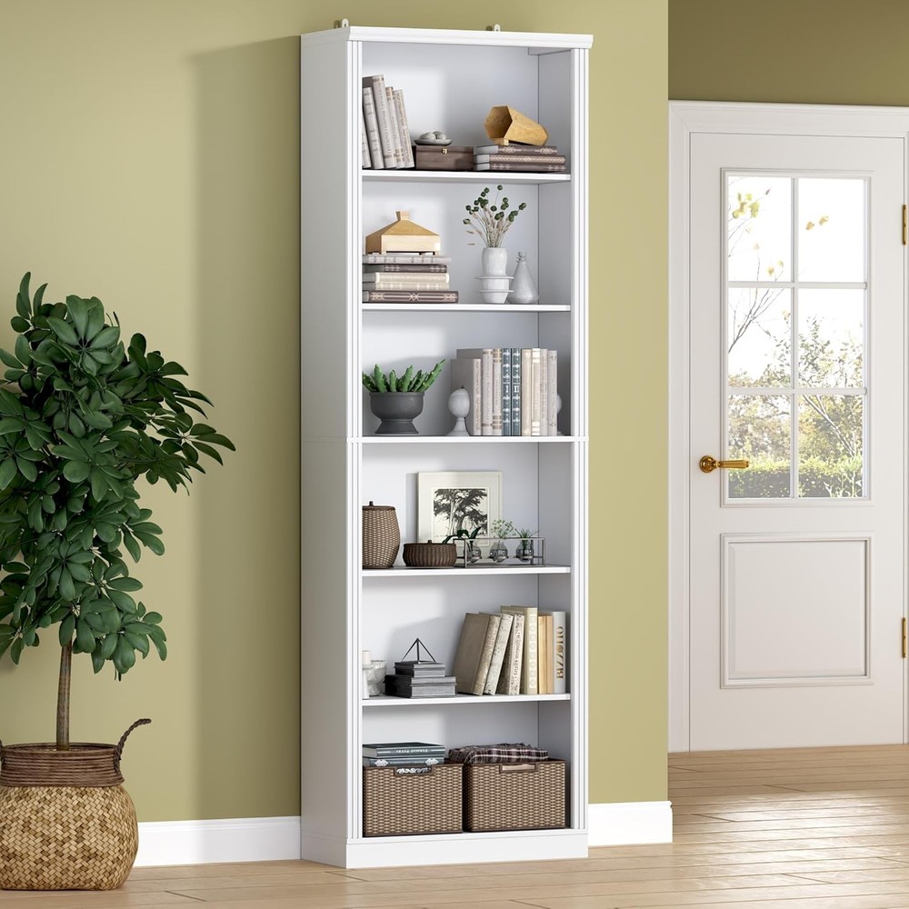 Tall Bookshelf, 6-Tier Floor Standing Bookcase Adjustable Shees, Wide