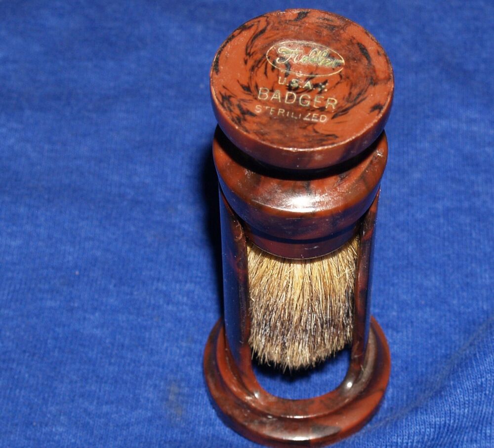 Vtg Fuller Brown Bakelite Shaving Brush w/ Holder Made in USA