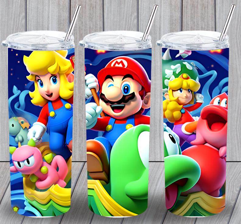 Mario #9 Multicolor 20oz Insulated Tumbler With Lid Clear Straw New