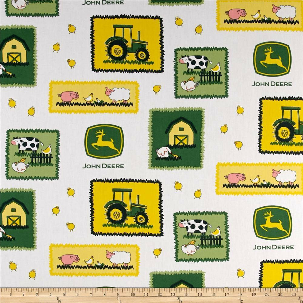 John Deere Farm Scene 100% Cotton Green Fabric by the Yard