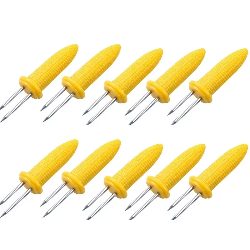10Pcs Fork Corn Skewer Stainless Steel Corn Holders Corn on the Cob Skewers Frui