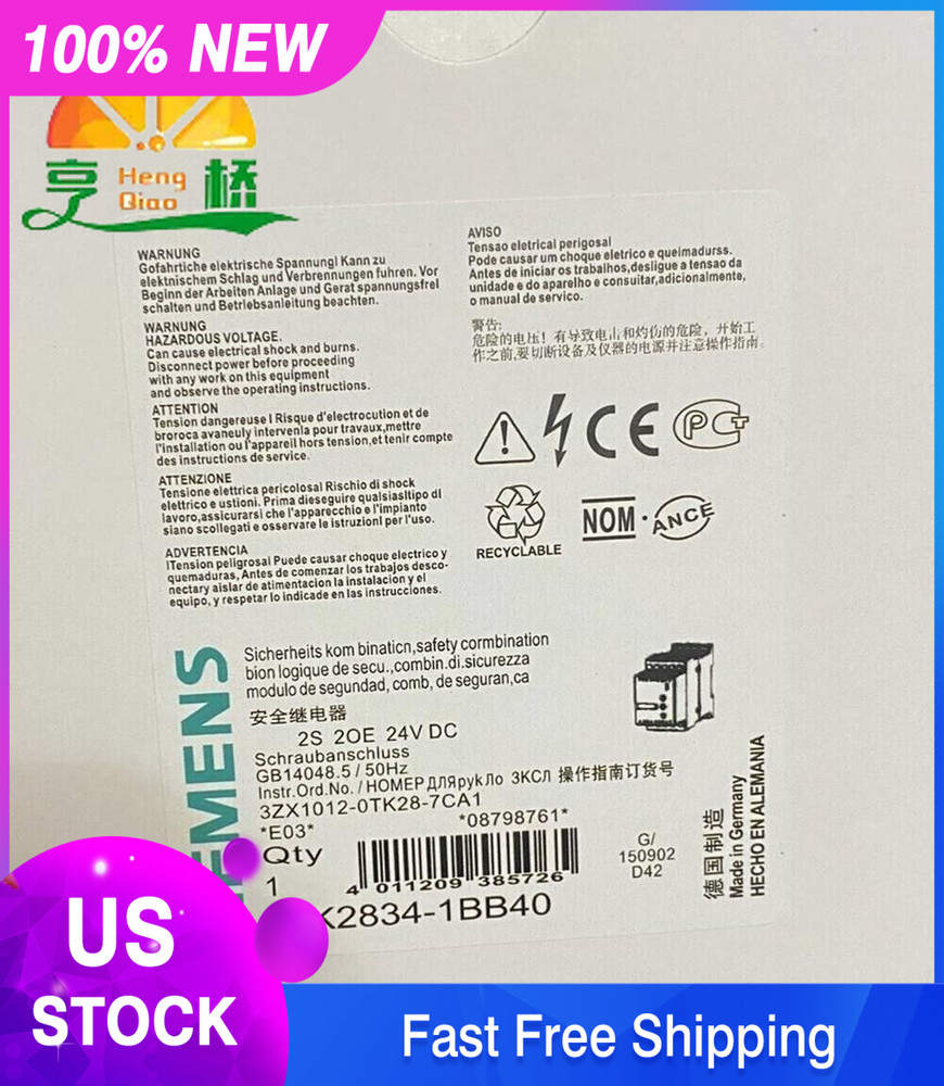 1PC NEW SIEMENS 3TK2834-1BB40 SAFETY RELAY DUAL CHANNEL 24 VDC Fast Delivery