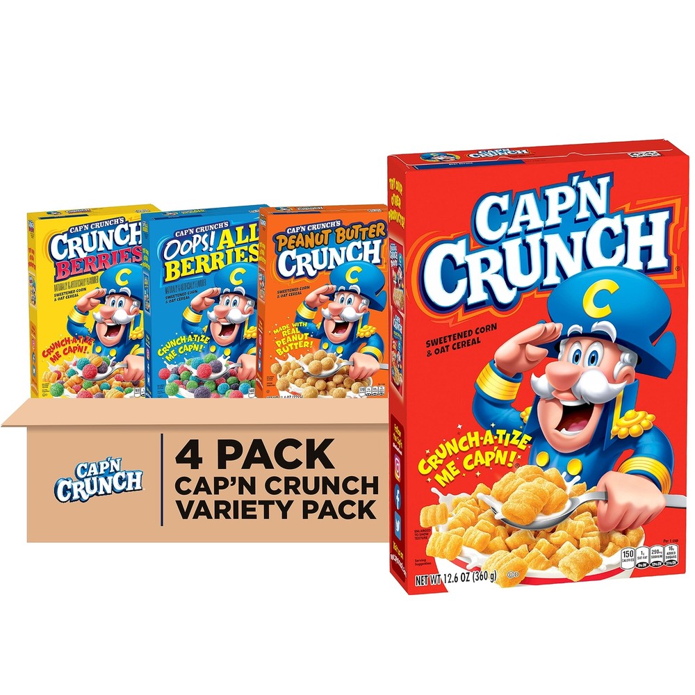 Quaker Cap'n Crunch Breakfast Cereal 4 Flavor Variety Pack (4 Pack) Sweetened...