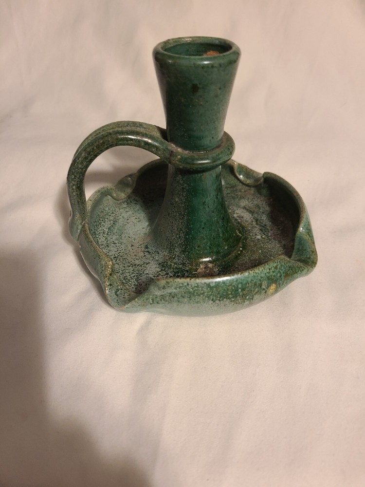 Old Vintage North Carolina  Art Pottery Chamberstick Ashtray Combination