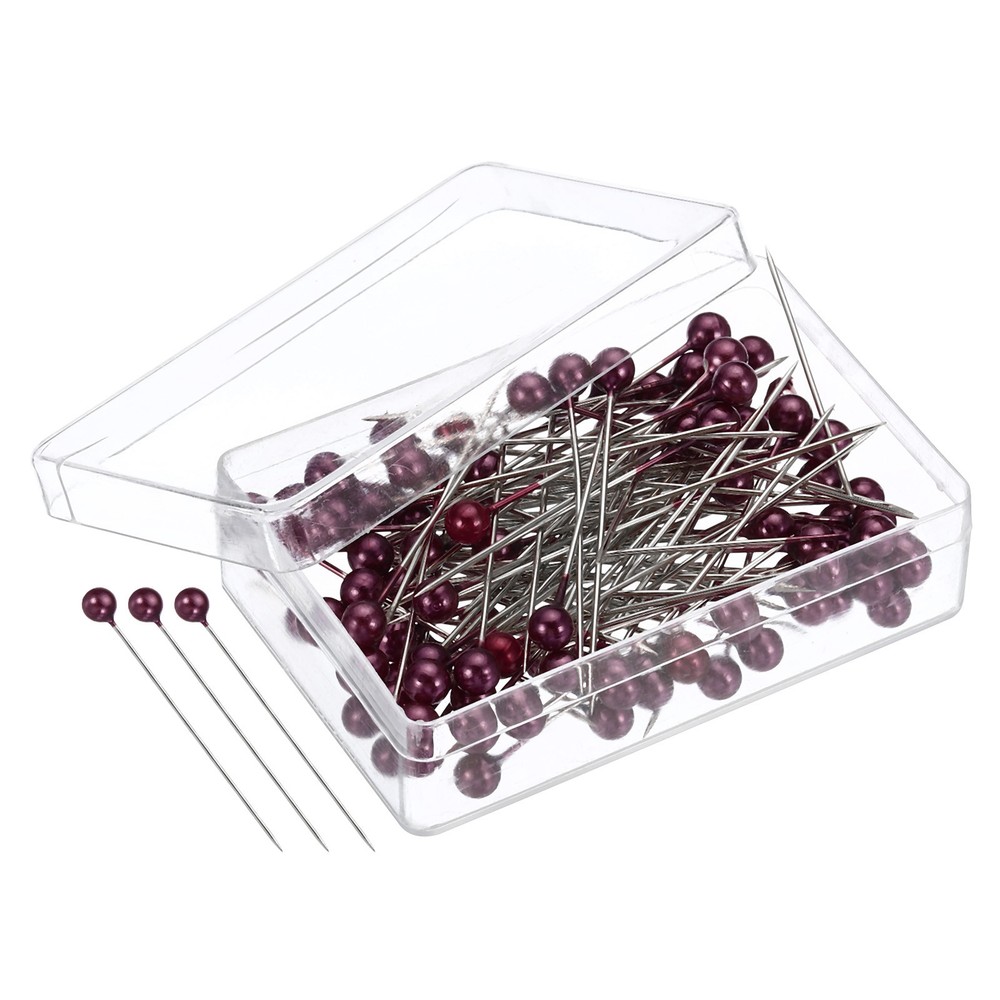 100Pcs Red Pearlized Ball Head Quilting Pins Straight Needles for Sewing