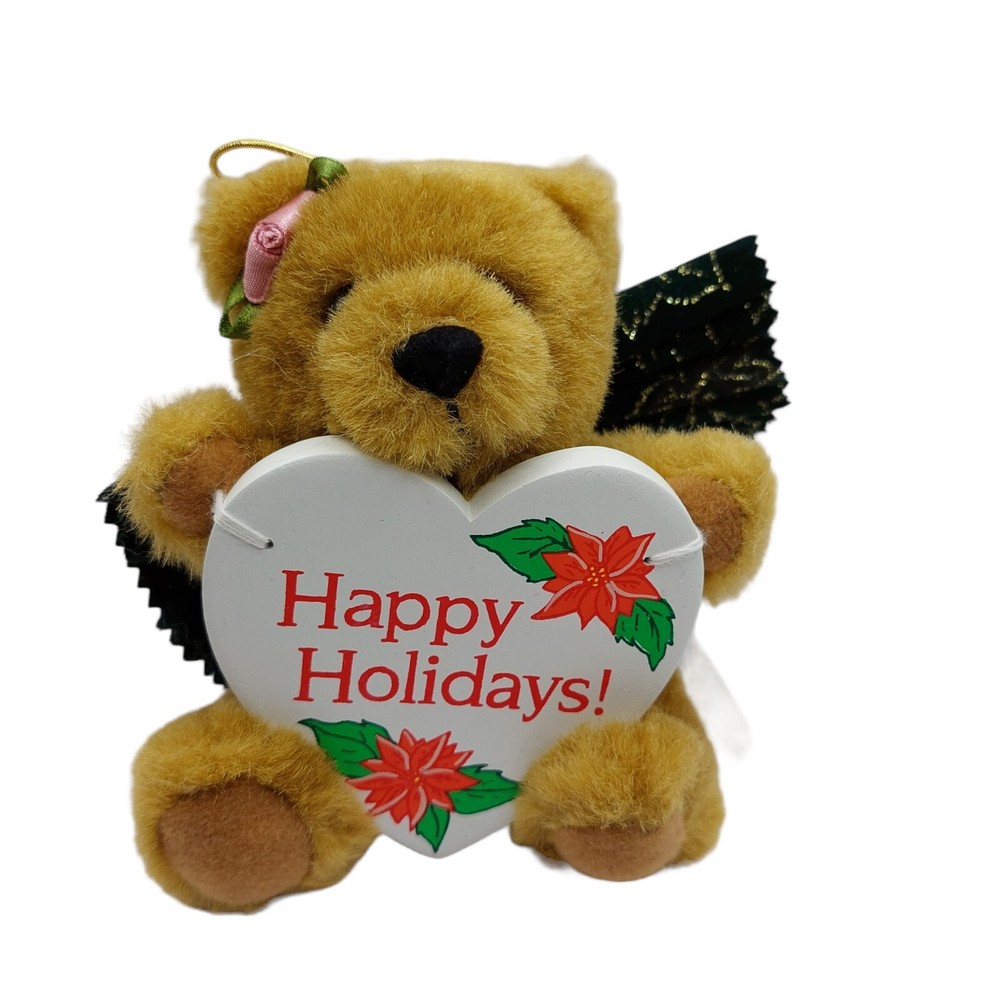 Fun World Christmas Bear Plush Happy Holidays Ornament Stuffed Animal
