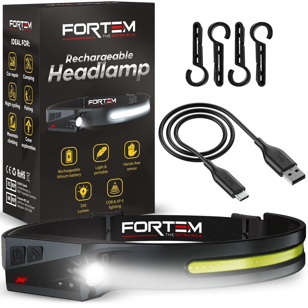 Headlamp Rechargeable 1-Pack, 230° Wide Beam LED Head Lamp w/Motion Sensor, 6...