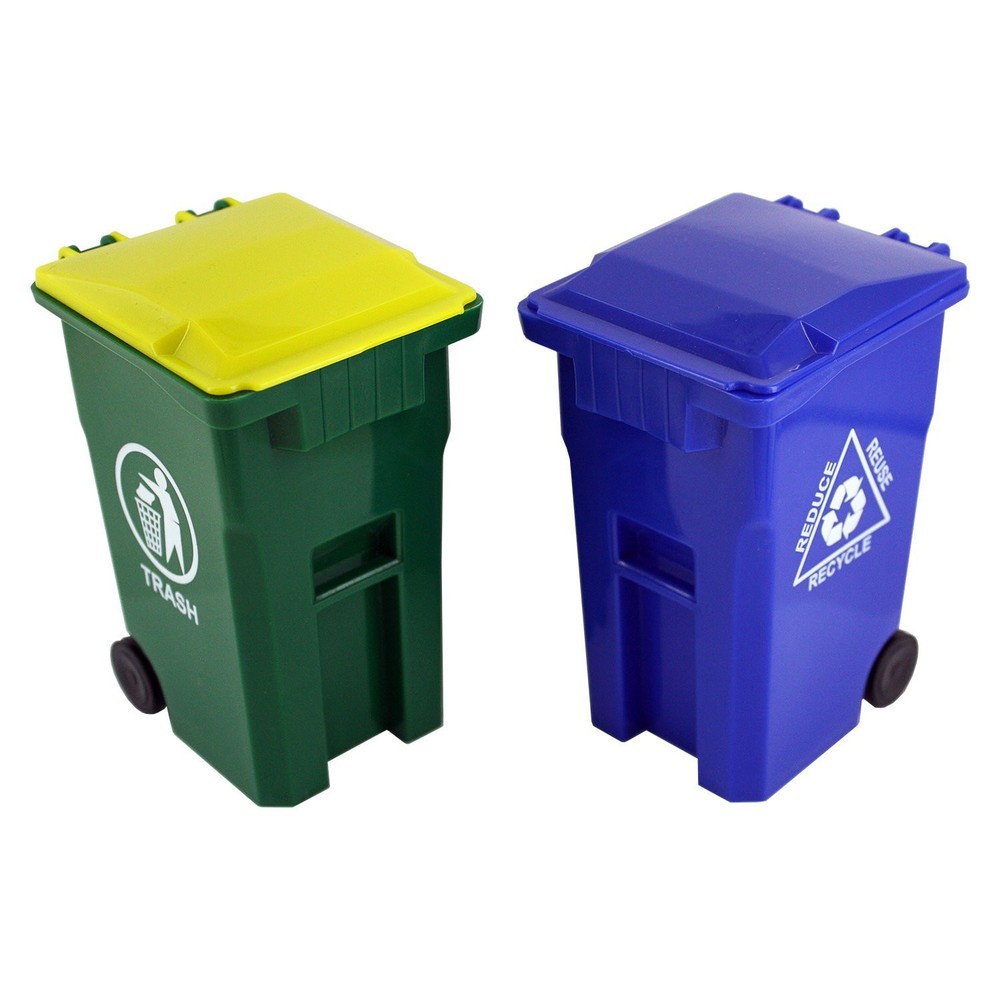 Mini Curbside Trash and Recycle Can Set Pencil Cup Holder