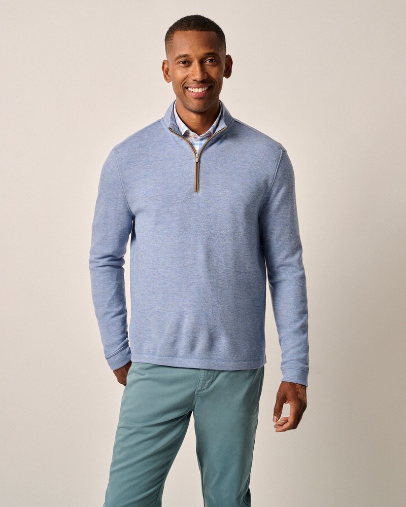 johnnie-O Carlson Merino 1/4 Zip Pullover Laguna Blue Size L