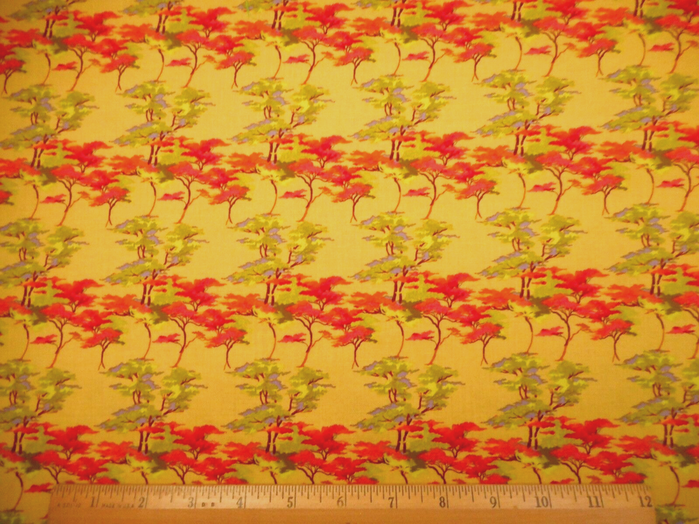 Asian Fabric By Yard Pink Green Purple Orange Trees Gold Orient Premium Cotton C