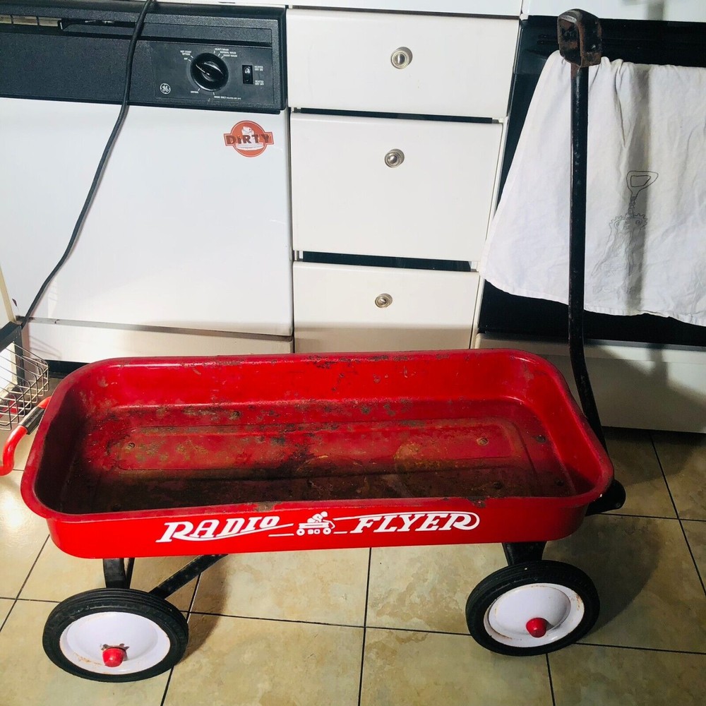 Vintage Radio Flyer Model 90 Red Wagon Steel Metal Good