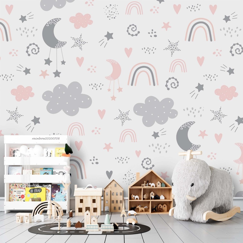 3D Rainbow Clouds Moon Stars Pattern Wall Murals Wallpaper Murals Wall Sticker