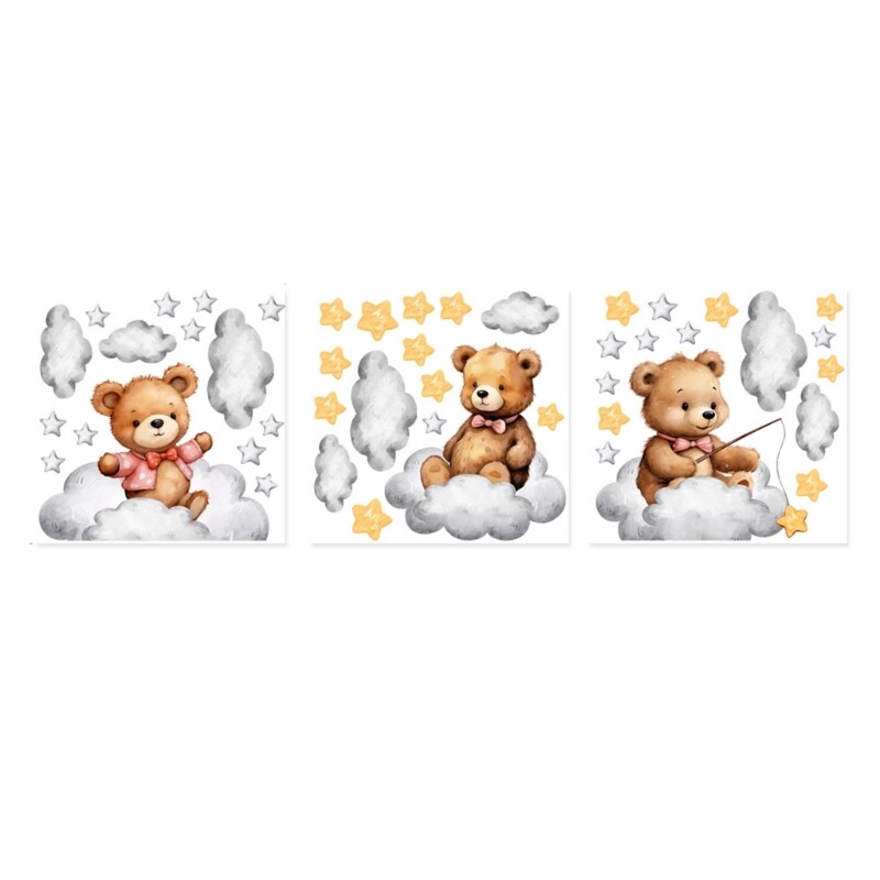 3 Sheet/set Cartoon Animal Wall Sticker Fun Bear Decals with Star Decors