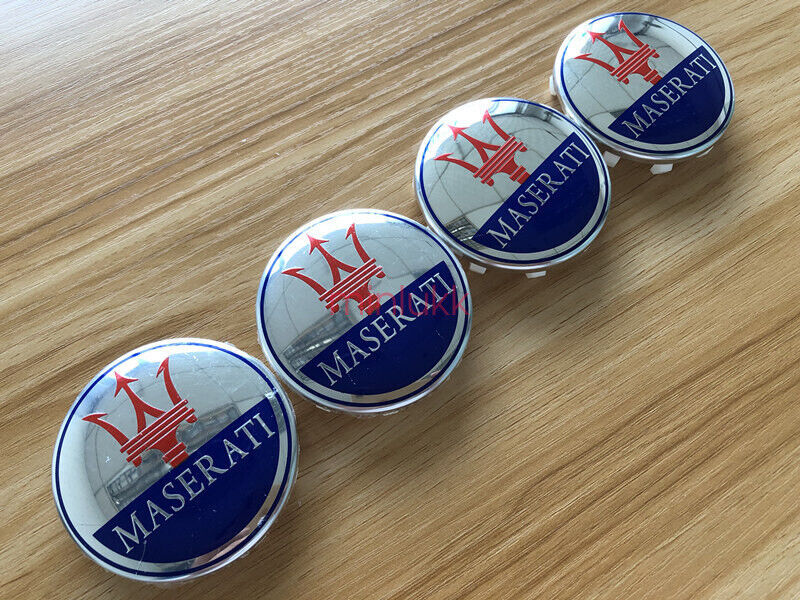 4x 60mm New Maserati Ghibli Centre Wheel Centre Cap Set Badge Chrome Silver Blue