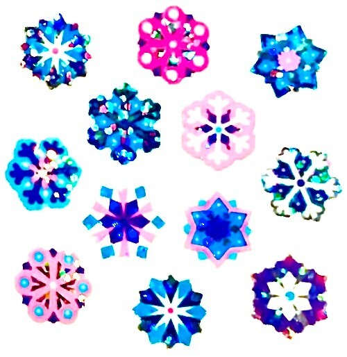 Sandylion Stickers  *VINTAGE*  Glittery SNOWFLAKE, SNOWFLAKES theme