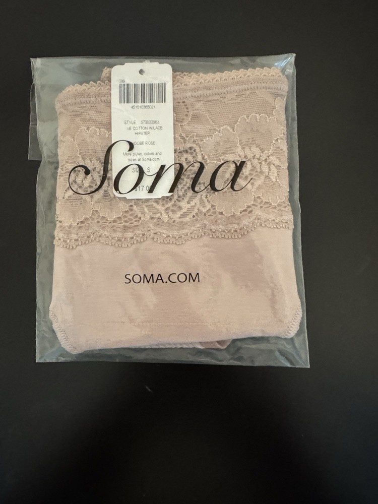 2 pairs brand new sealed Soma Women's Cotton Lace Hipster Panties S Adobe Rose