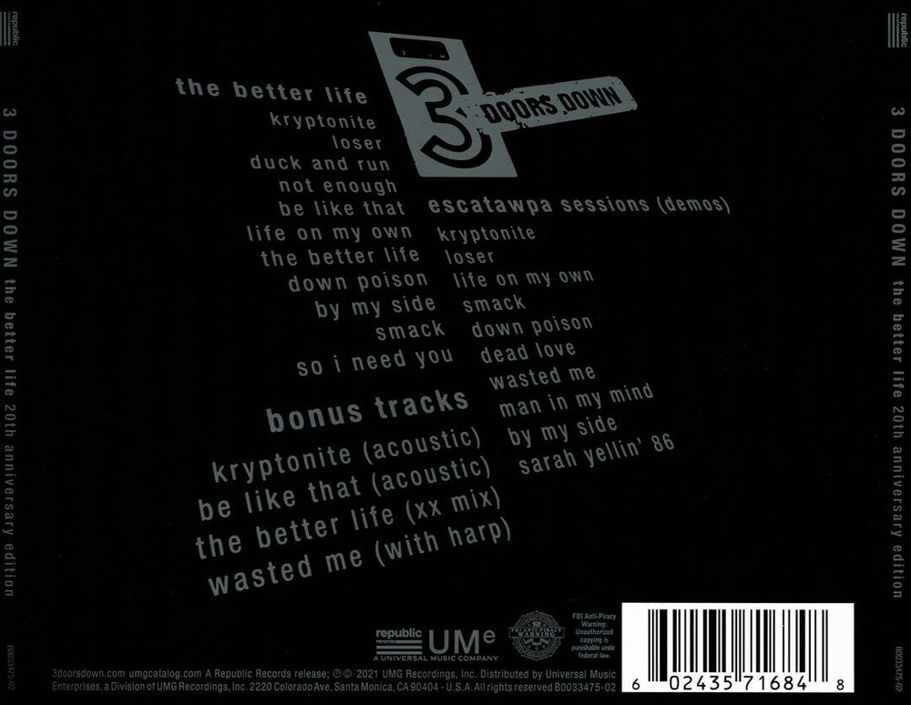 3 DOORS DOWN THE BETTER LIFE [20TH ANNIVERSARY EDITION] NEW CD
