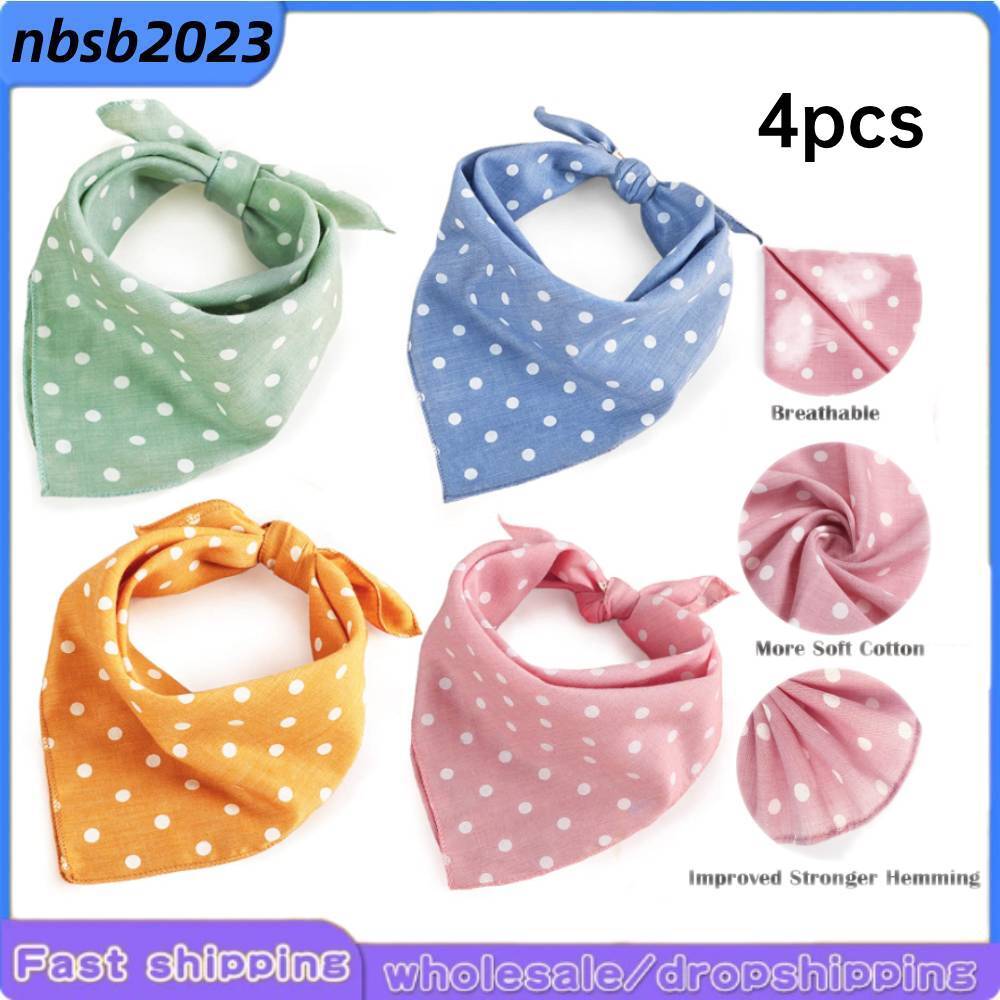 4Pack Pet Bandanas Cute Soft Cotton Scarfs Washable Adjustable Gifts for Dog Cat