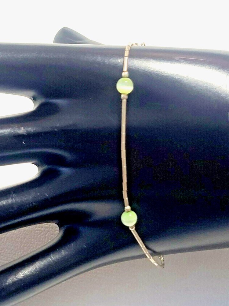 925 Silver Green Cat's Eye Anklet Bracelet 10