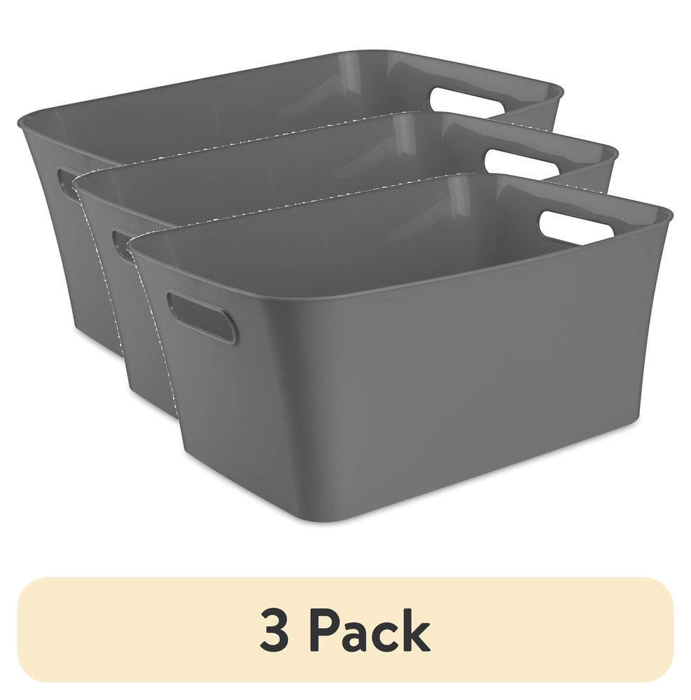 3-Pack Mainstays Large Gray Plastic Storage Bins