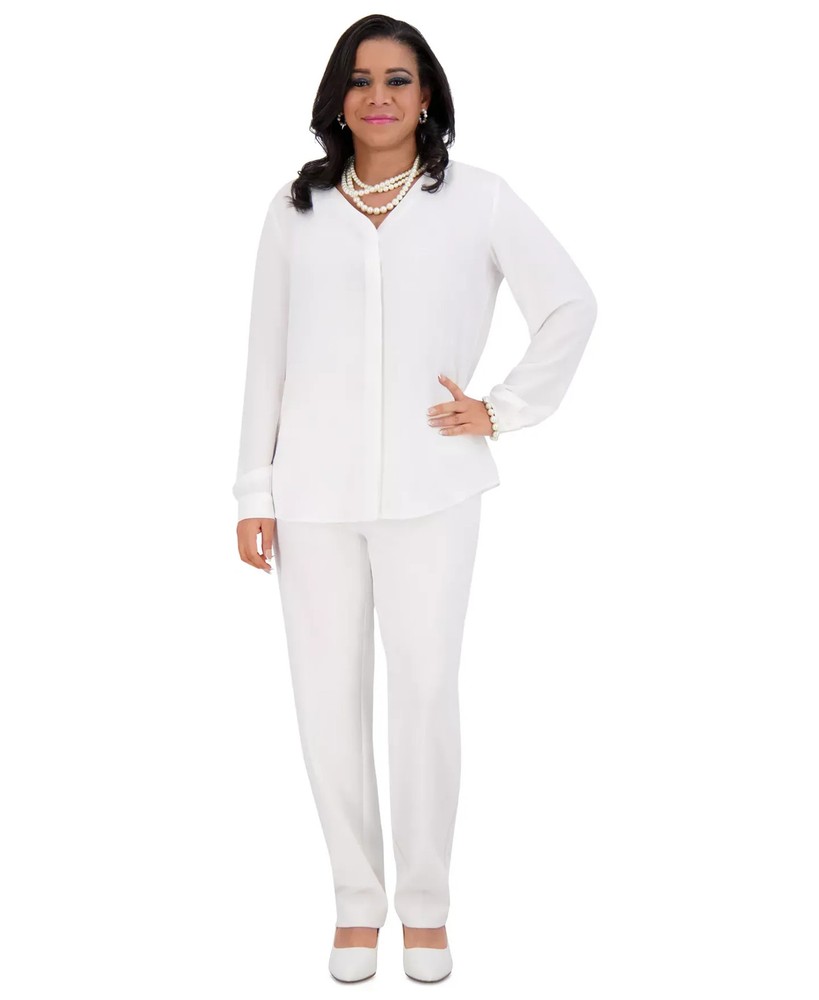 Kasper Women's Top Sz XL V-Neck Button-Front Long-Sleeve Blouse &