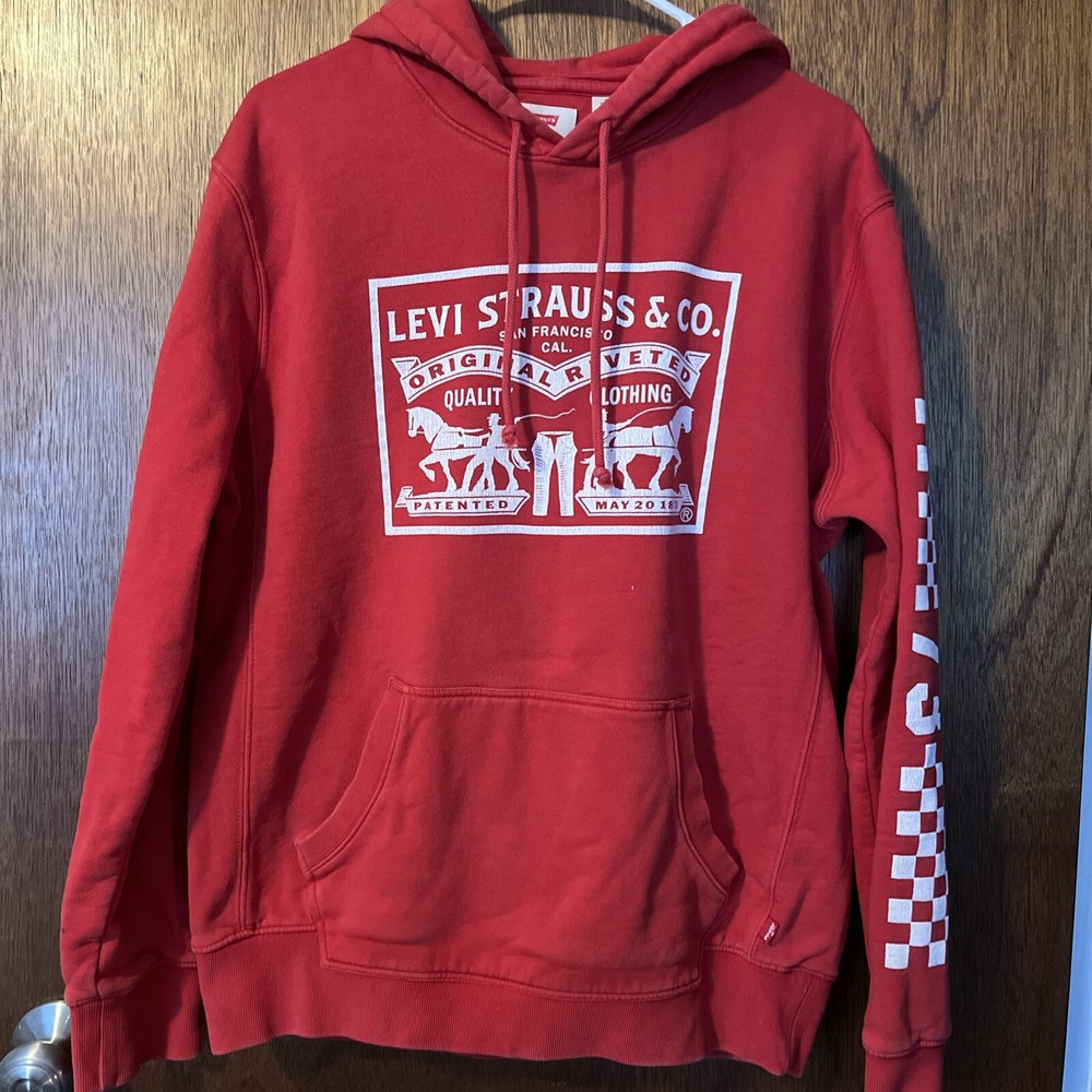 LEVIS- Levis Strauss & Co 2 Horse Pull Logo Red Hoodie Checkered Design (108)