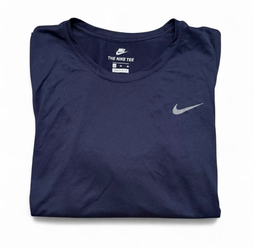 Nike Dri-Fit Long Sleeve Athletic Shirt Men XL Navy Gym Running Workout Top