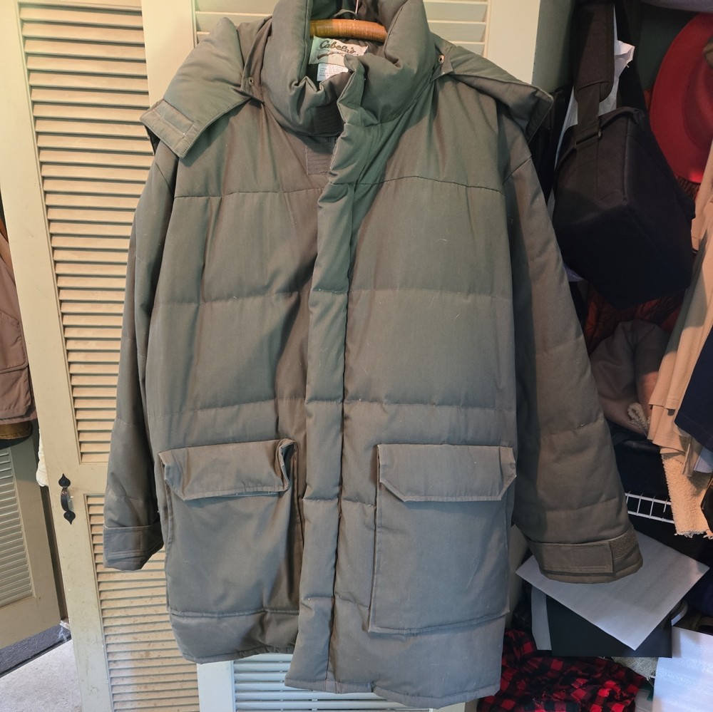 VTG Cabelas XL OD Green Goose Down Mens Snorkel Hooded Field Coat  