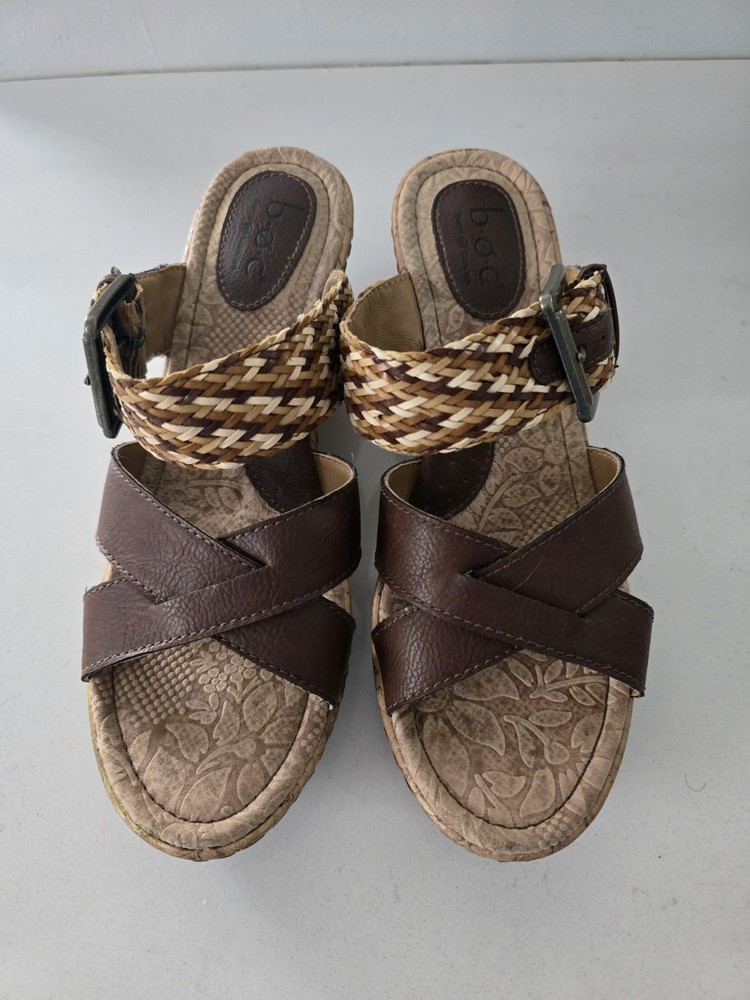 B.O.C Tan & Brown Cork Wedge Heels in Size 8