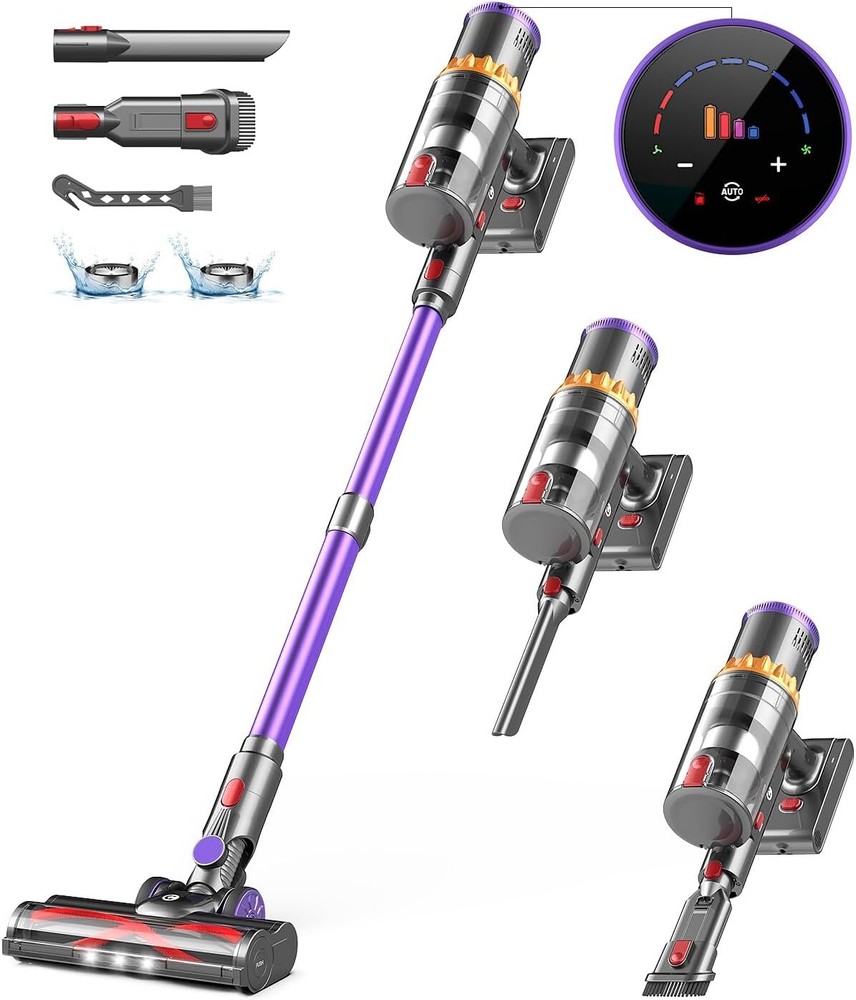 Cordless Vacuum Cleaner, 550W/45Kpa Stick with Smart Display, Purple