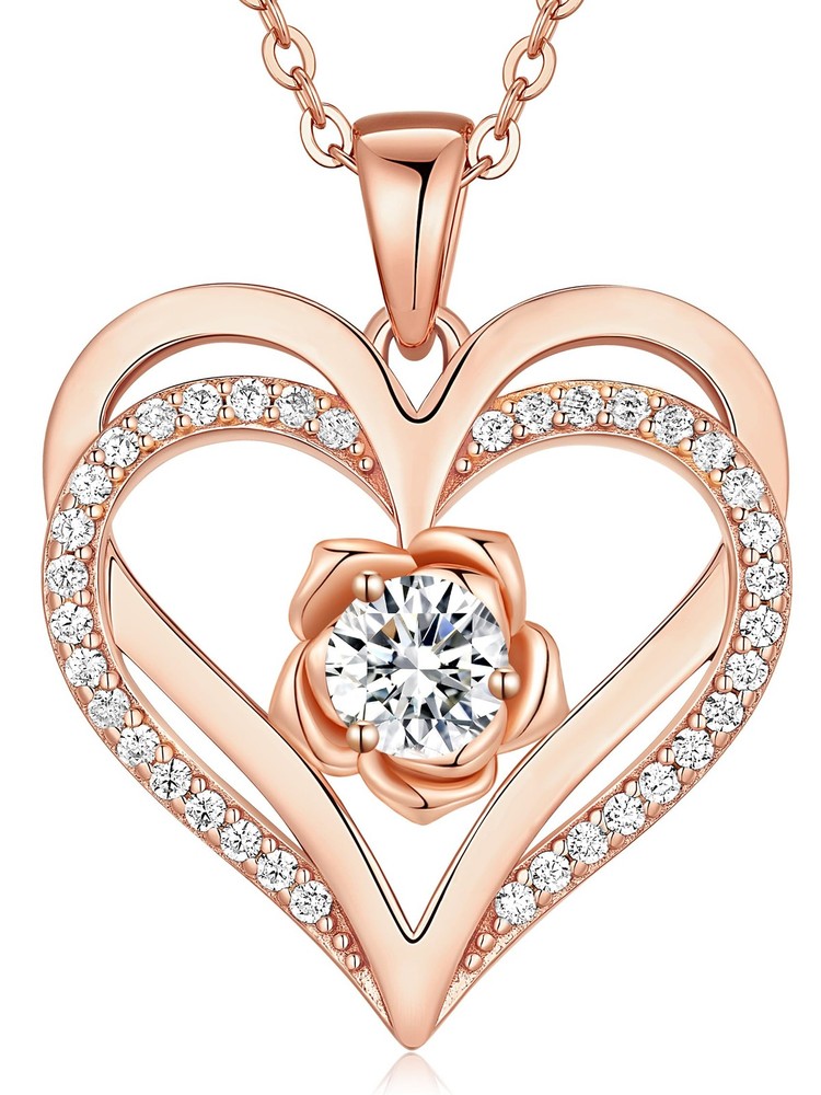 S925 Silver Rose Gold Heart Birthstone Necklaces for Women，Ideal Anniversary ...