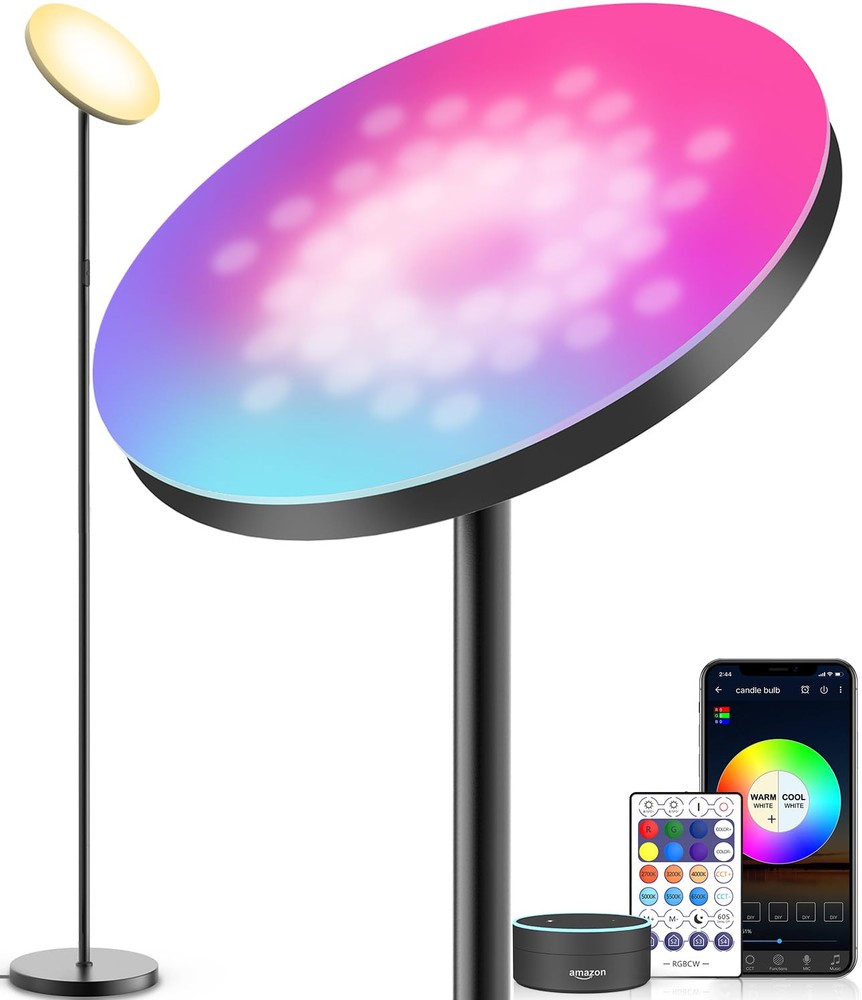 YHW Smart RGB LED Floor Lamp Alexa Google Home WiFi Remote Control Modern Lighting