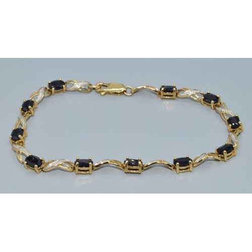 Diamond and Sapphire classical 9ct gold line bracelet with lobster claw clasp