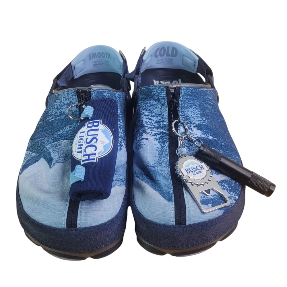 Busch Light Beer x Crocs Men's 11 All Terrain Clogs Bundle with Bottle Opener and Light Koozie