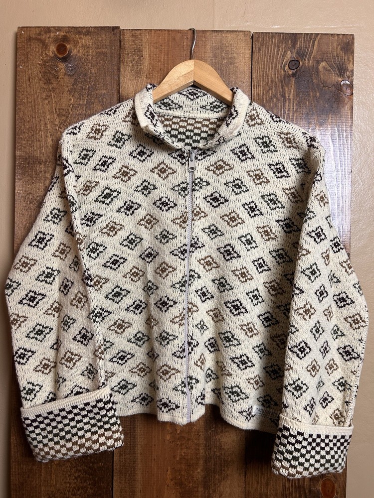 Vintage It Works For Me REVERSIBLE Knit Jacket Multicolor Checkered Womens M
