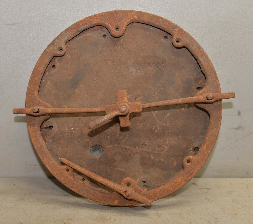 Rare cast iron & wood whiskey barrel head collectible brewers vinters tool