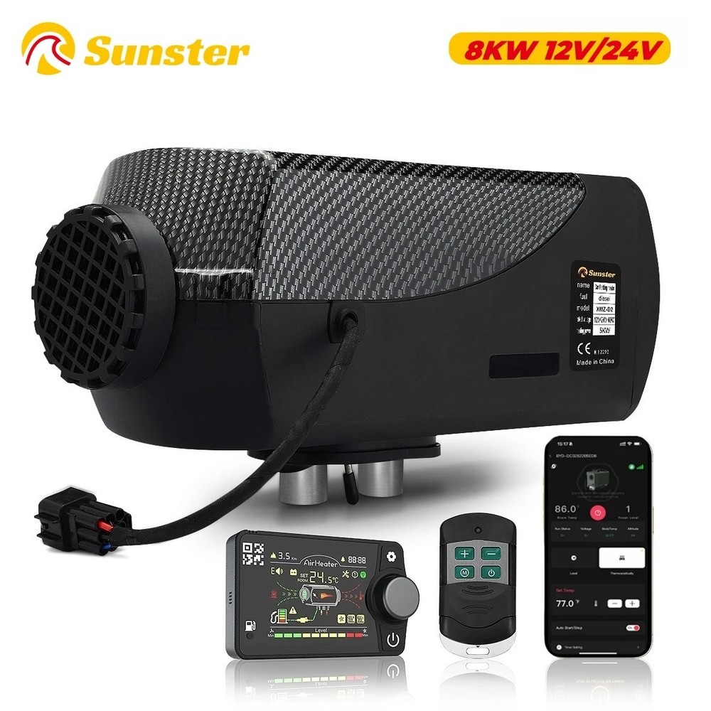 Sunster 12V 24V 8KW Air Diesel Heater bluetooth Night Parking Upgrade LCD For RV