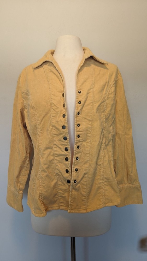 Christopher & Banks Stretch XL Yellow Corduroy Button Sweater jacket