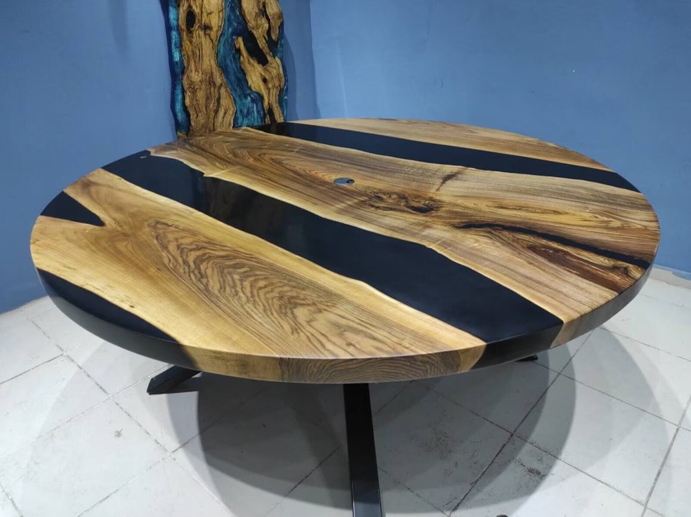 Round Epoxy Dining Table, Round Epoxy Table, Round Black epoxy coffee table top
